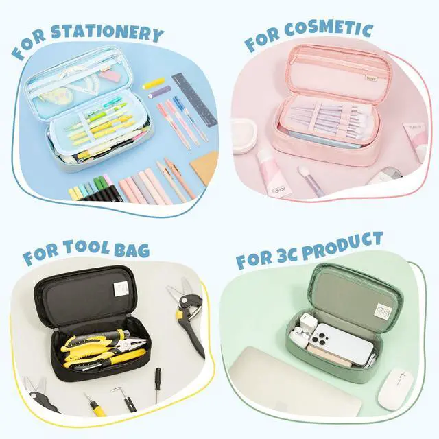 Alt view image 6 of 7 - Cute Pencil Case, Large Capacity Pencil Pouch, Big Storage Organizer for Stationery, Zipper Pen Bag, Back to School Supplies, Office Organizer Makeup Bag, for Teen Girl Boy Men Women, Blue