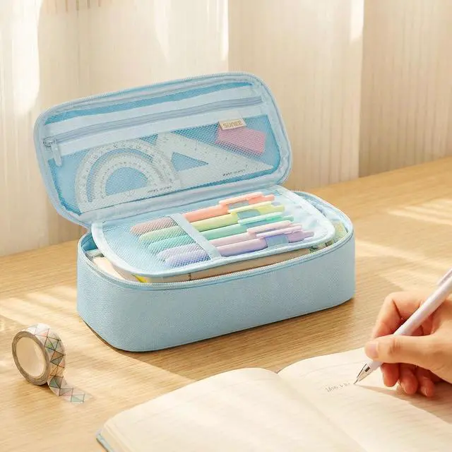 Alt view image 7 of 7 - Cute Pencil Case, Large Capacity Pencil Pouch, Big Storage Organizer for Stationery, Zipper Pen Bag, Back to School Supplies, Office Organizer Makeup Bag, for Teen Girl Boy Men Women, Blue