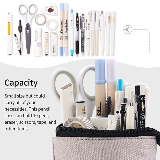 Alt view image 3 of 6 - Big Capacity Pencil Pen Case Pouch Box Organizer Large Storage for Bullet Journal (Gray)