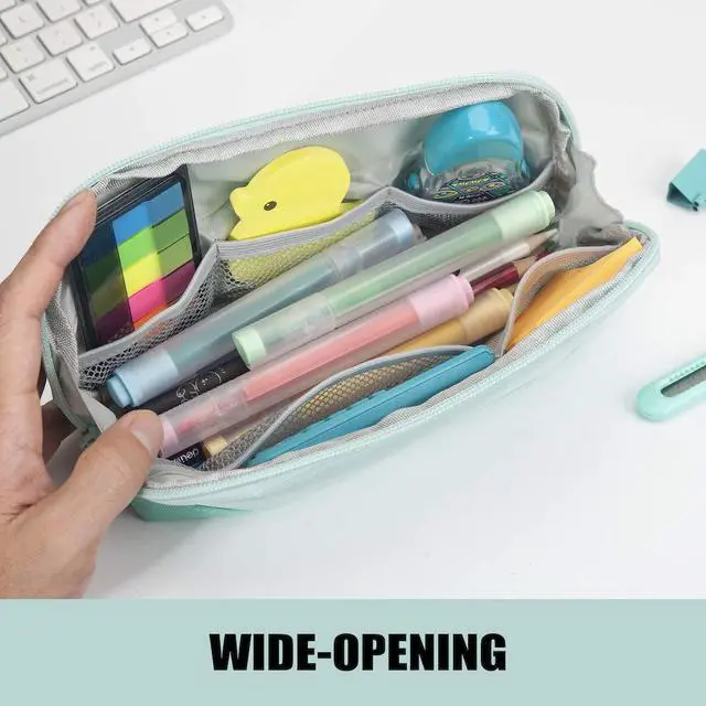 Alt view image 3 of 6 - Wide-Opening Pencil Pen Case, Lightweight & Spacious Pencil Cases Bag Pouch Box Organizer, Aesthetic Supply with Triangular Design for Adults, Mint Green