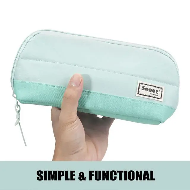 Alt view image 2 of 6 - Wide-Opening Pencil Pen Case, Lightweight & Spacious Pencil Cases Bag Pouch Box Organizer, Aesthetic Supply with Triangular Design for Adults, Mint Green