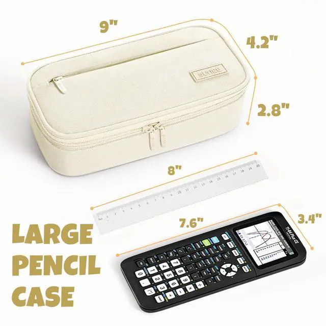 Alt view image 4 of 7 - Cute Pencil Case, Large Capacity Pencil Pouch, Big Storage Organizer for Stationery, Zipper Pen Bag, Back to School Supplies, Office Organizer Makeup Bag, for Teen Girl Boy Men Women, Beige