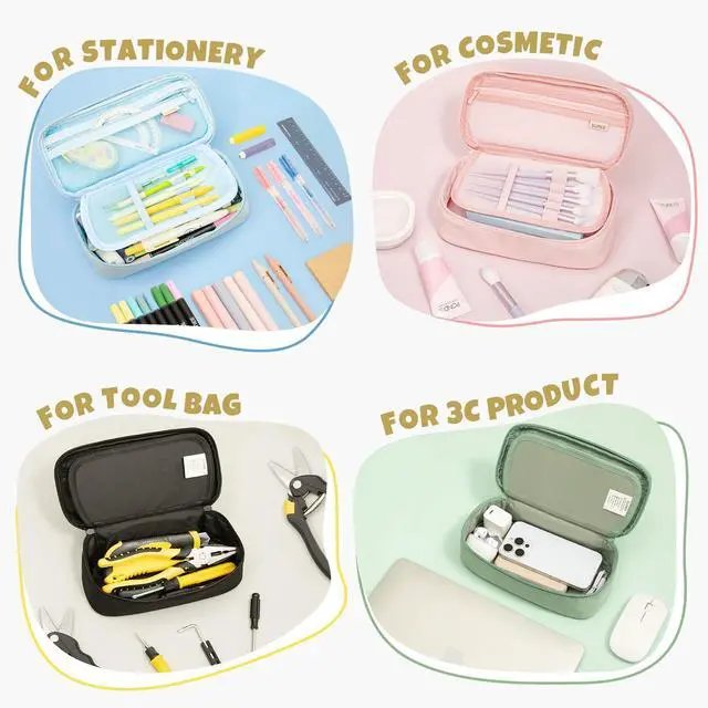 Alt view image 6 of 7 - Cute Pencil Case, Large Capacity Pencil Pouch, Big Storage Organizer for Stationery, Zipper Pen Bag, Back to School Supplies, Office Organizer Makeup Bag, for Teen Girl Boy Men Women, Beige