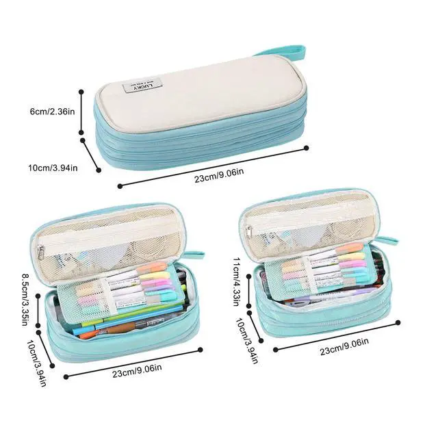 Alt view image 4 of 7 - Large Pencil Case Organizer Big Capacity Pencil Bag Zipper Pencil Pouch with Handle Portable for Girls Kids Adults Gift Pencil Case for School Home Office Light-blue