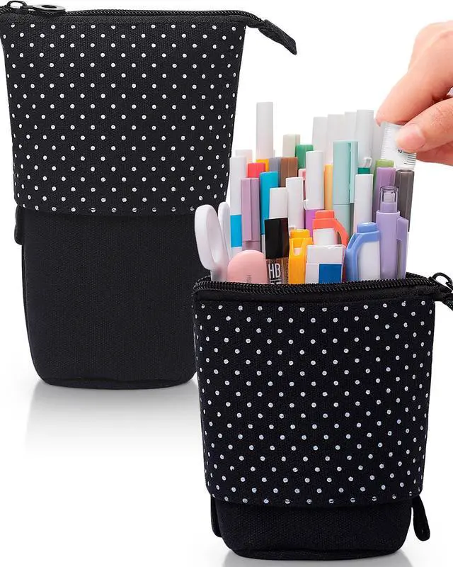 Main image of Standing Pencil Case, Cute Stand up Pencil Pouch, Telescopic Pen Pouch, Portable Pencil Holder, Kawaii Stand up Pencil Case, Spacious Pencil Pouch Bag for School Office Supplies, Black