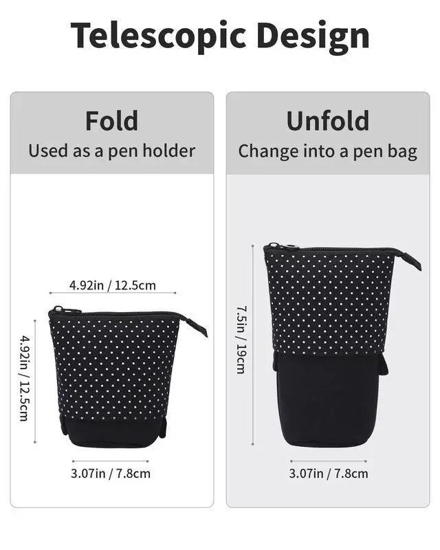 Alt view image 2 of 7 - Standing Pencil Case, Cute Stand up Pencil Pouch, Telescopic Pen Pouch, Portable Pencil Holder, Kawaii Stand up Pencil Case, Spacious Pencil Pouch Bag for School Office Supplies, Black