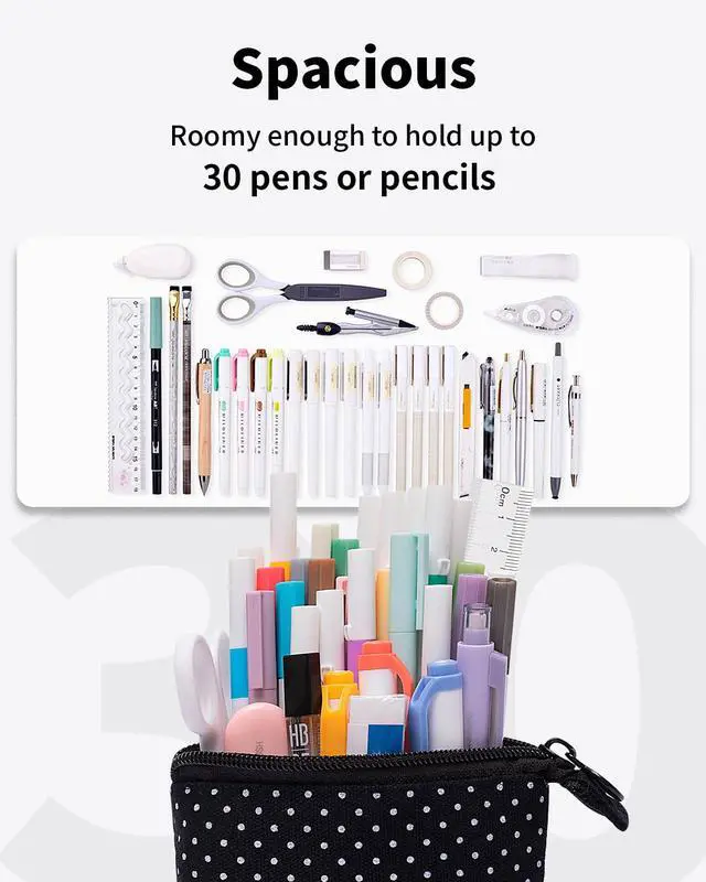 Alt view image 3 of 7 - Standing Pencil Case, Cute Stand up Pencil Pouch, Telescopic Pen Pouch, Portable Pencil Holder, Kawaii Stand up Pencil Case, Spacious Pencil Pouch Bag for School Office Supplies, Black