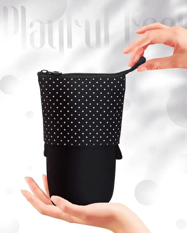 Alt view image 6 of 7 - Standing Pencil Case, Cute Stand up Pencil Pouch, Telescopic Pen Pouch, Portable Pencil Holder, Kawaii Stand up Pencil Case, Spacious Pencil Pouch Bag for School Office Supplies, Black