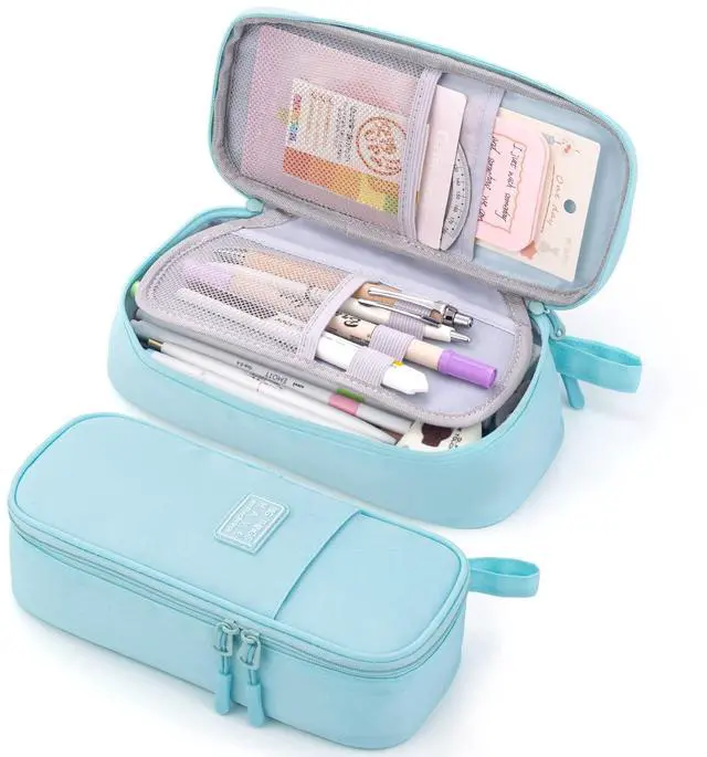 Main image of Durable Pencil Case Big Storage Pen Pouch Bag for School Supplies Office College Teen Adults, Light Blue