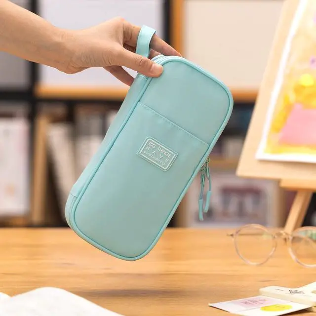Alt view image 6 of 6 - Durable Pencil Case Big Storage Pen Pouch Bag for School Supplies Office College Teen Adults, Light Blue