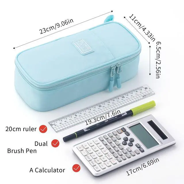 Alt view image 4 of 6 - Durable Pencil Case Big Storage Pen Pouch Bag for School Supplies Office College Teen Adults, Light Blue