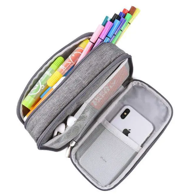 Alt view image 4 of 7 - Large Capacity Pencil Case Big Pencil Bag Pouch High Storage Pen Pencil Holder Marker Portable Office Stationery Desk Organizer Makeup Bag Adults, Gray