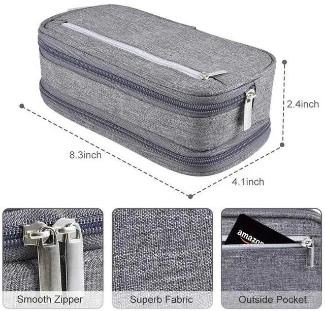 Alt view image 5 of 7 - Large Capacity Pencil Case Big Pencil Bag Pouch High Storage Pen Pencil Holder Marker Portable Office Stationery Desk Organizer Makeup Bag Adults, Gray