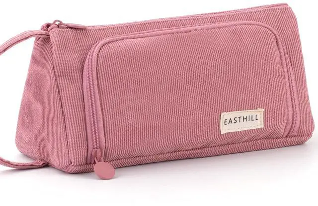 Main image of Big Capacity Pencil Case Canvas High Large Storage Pouch Marker Pen Case Simple Stationery Bag School College Office Organizer for Teens Girls Adults Student - Pink