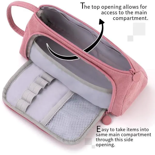 Alt view image 2 of 6 - Big Capacity Pencil Case Canvas High Large Storage Pouch Marker Pen Case Simple Stationery Bag School College Office Organizer for Teens Girls Adults Student - Pink