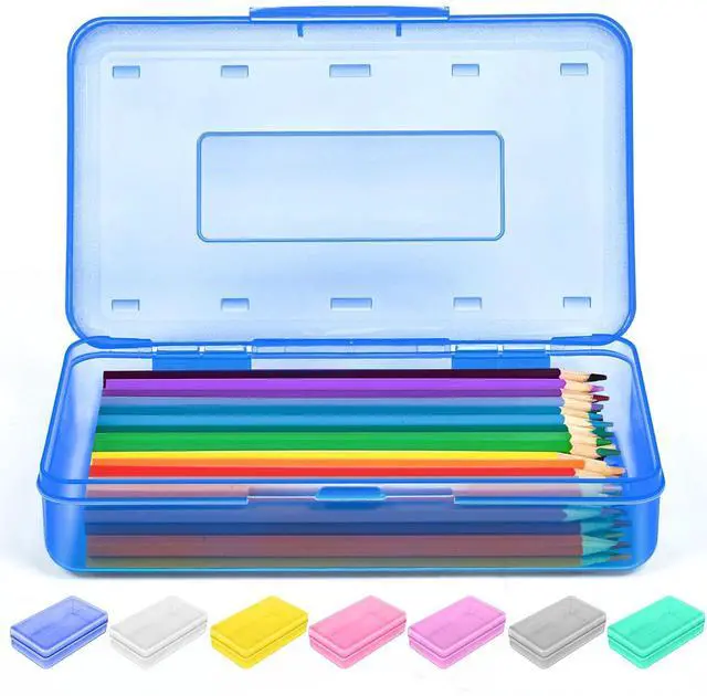 Main image of Pencil Box, Crayon Box Clear, Hard Pencil Case, Plastic Large Pencil Box, Colored Marker Sticker Box, School Box for Boys Girls Adult, Teacher Supplies for Classroom, Homeschool School Supplies