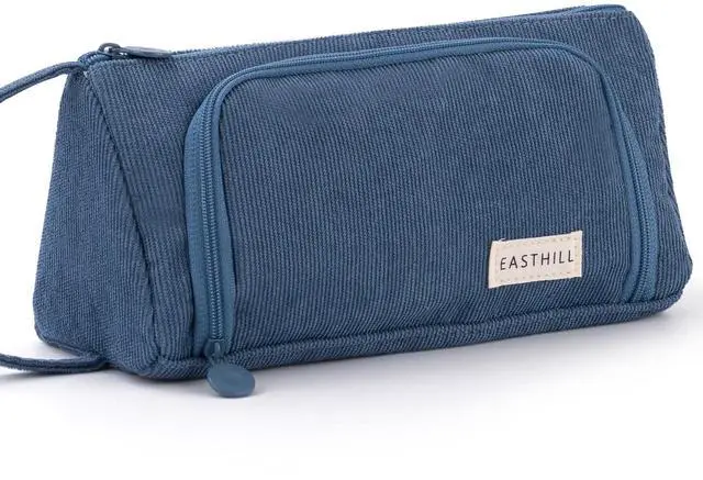 Main image of Big Capacity Pencil Case Canvas High Storage Pouch Marker Pen Case Simple Stationery Bag School College Office Organizer for Teens Girls Adults Student-Blue