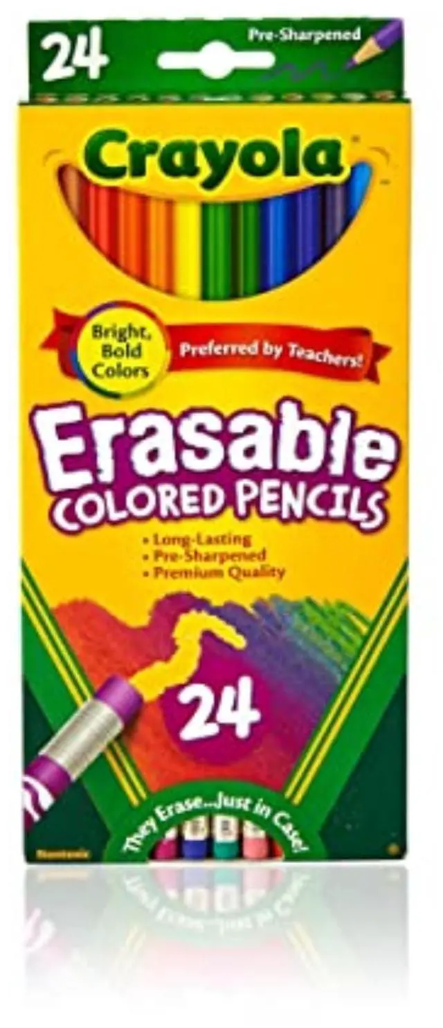 Main image of Erasable Colored Pencils (24ct), Kids Coloring Pencils for Coloring Books, Assorted Colors, Arts & Crafts Supplies, Gifts, Ages 6, 7, 8