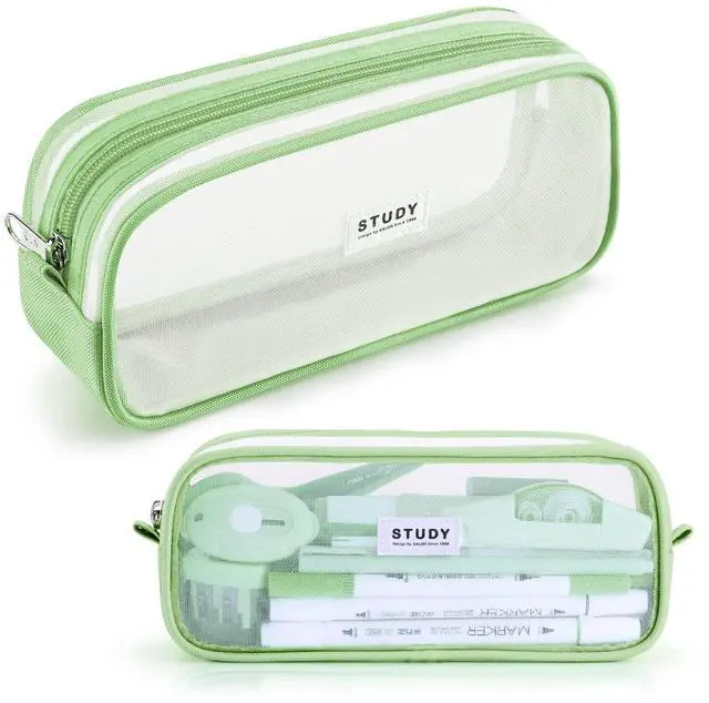 Main image of Grid Mesh Pencil Case Large Capacity Pencil Case Big Pencil Pouch With Zipper Simple Stationery Bag Aesthetic Pen Bag for School Teen Girl Boy Multi-Purpose bag for office Men Women