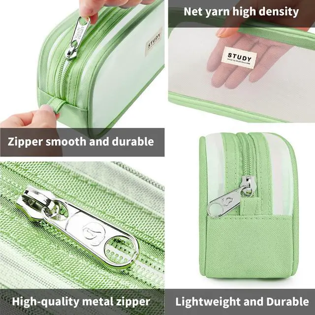 Alt view image 4 of 7 - Grid Mesh Pencil Case Large Capacity Pencil Case Big Pencil Pouch With Zipper Simple Stationery Bag Aesthetic Pen Bag for School Teen Girl Boy Multi-Purpose bag for office Men Women