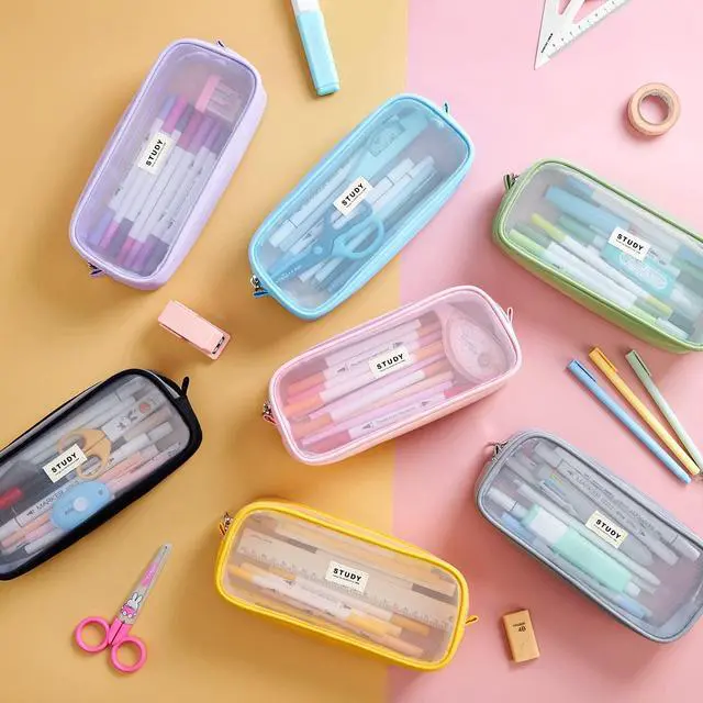 Alt view image 7 of 7 - Grid Mesh Pencil Case Large Capacity Pencil Case Big Pencil Pouch With Zipper Simple Stationery Bag Aesthetic Pen Bag for School Teen Girl Boy Multi-Purpose bag for office Men Women
