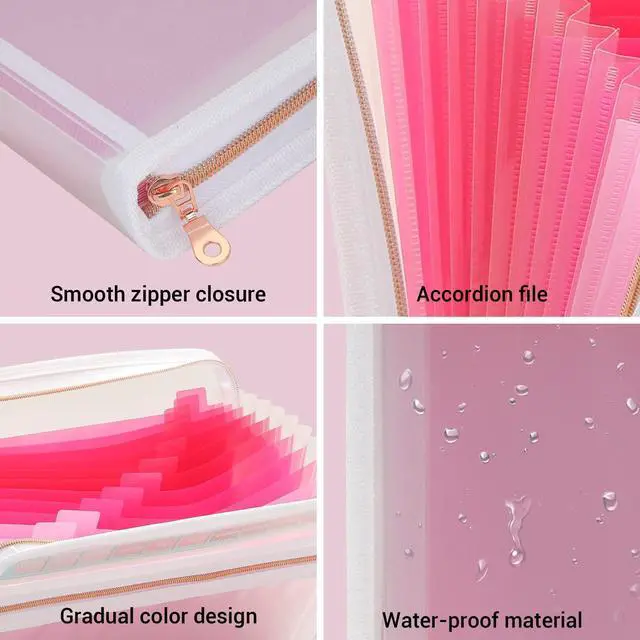 Alt view image 6 of 7 - 13 Pocket Zippered Expanding File Folder, Accordion File Organizer for Documents Letter Size A4 Papers (Pink)