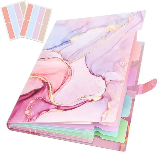 Main image of Expanding File Folder, Aesthetic Folders for School, Accordion File Organizer, Aesthetic Folder with Labels,5 Pockets Important Document Folders for School Office Home(Pink Gold)
