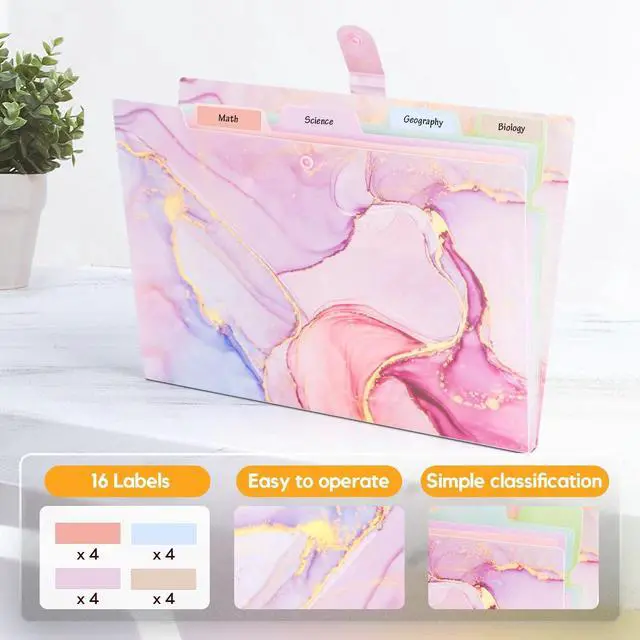 Alt view image 2 of 7 - Expanding File Folder, Aesthetic Folders for School, Accordion File Organizer, Aesthetic Folder with Labels,5 Pockets Important Document Folders for School Office Home(Pink Gold)