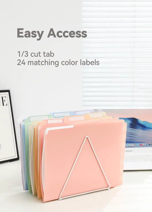 Alt view image 3 of 6 - Plastic Manila Folders 8.5 x 11, 12 Pack, Poly Pastel File Folders, 1/3-Cut Tabs with Colorful Labels, Letter Size