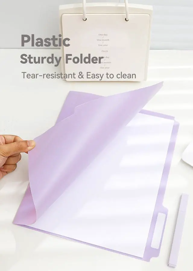 Alt view image 4 of 6 - Plastic Manila Folders 8.5 x 11, 12 Pack, Poly Pastel File Folders, 1/3-Cut Tabs with Colorful Labels, Letter Size