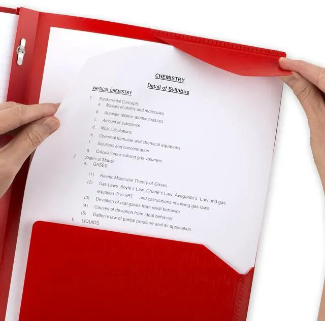 Alt view image 4 of 7 - 2-Pocket Folder, Plastic Folder with Stay-Put Tabs and Prong Fasteners, Holds 8-1/2" x 11" Paper, Fire Red (72109)