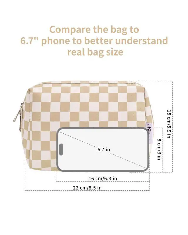 Alt view image 5 of 6 - Checkered Makeup Bag Travel Cosmetic Bag Organizer Toiletry Bag Make Up Bags with Compartments for Women Girls (Large, Light Checkerboard)