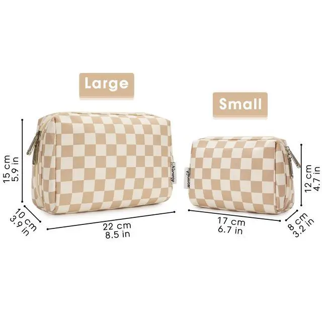 Alt view image 6 of 6 - Checkered Makeup Bag Travel Cosmetic Bag Organizer Toiletry Bag Make Up Bags with Compartments for Women Girls (Large, Light Checkerboard)