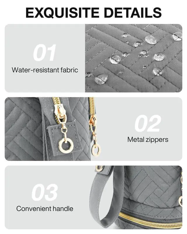 Alt view image 6 of 6 - Travel Makeup Bag, Cosmetic Bag Make Up Organizer Case, Large Wide-open Pouch for Women Double Layers Purse for Toiletries Accessories Brushes Greey