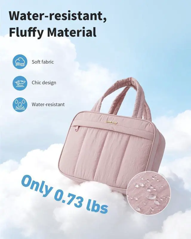 Alt view image 2 of 7 - Hanging Travel Toiletry Bag for Women, Quilted Makeup Bag Organizer with Handle, Portable Toiletries Bag for Travel Essentials, Accessories, Brushes, Cosmetics (Pink)