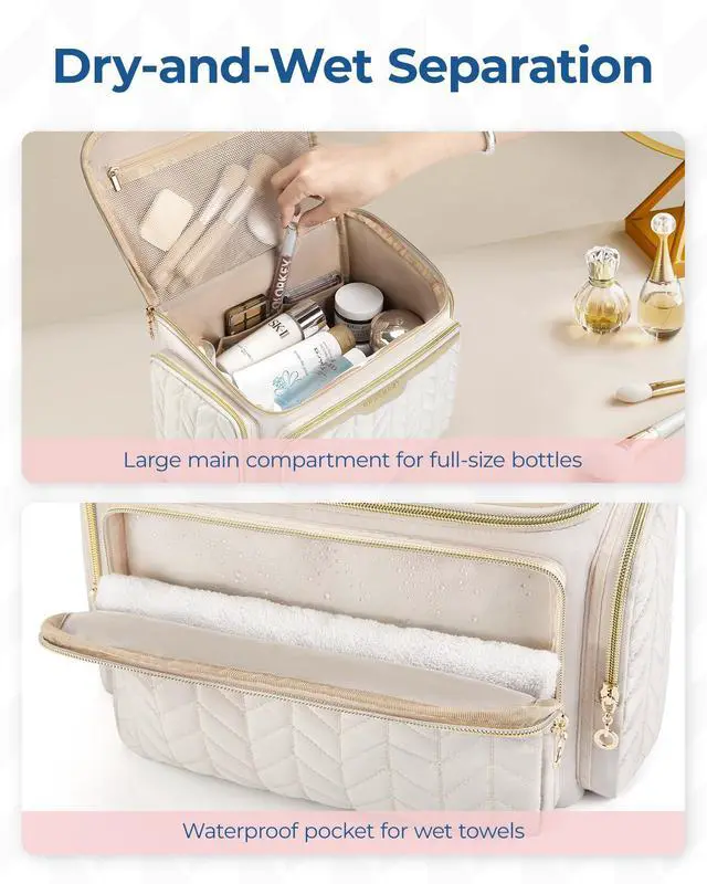 Alt view image 5 of 7 - Travel Toiletry Bag, Large Wide-open Travel Bag for Toiletries, Makeup Cosmetic Travel Bag with Handle-Black