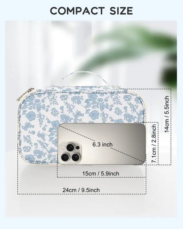 Alt view image 2 of 7 - Travel Makeup Bag, Small Floral Cosmetic Bag with Makeup Brush Compartment, Portable Makeup Pouch for Women, Double Layer Makeup Organizer Bag Cute Toiletry Bag