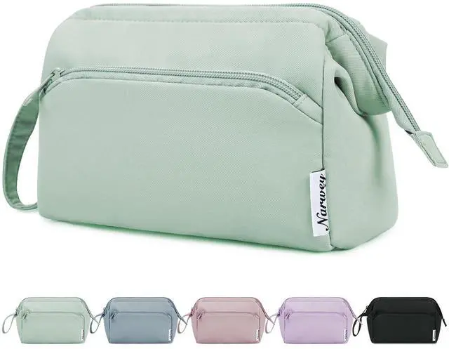 Main image of Wide-open Makeup Bag Women Girls, Travel Toiletry Bag for Women Cosmetic Bag Organizer Make up Bag with Compartments Toiletries Medicine Bag (Mint Green)