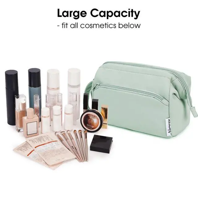 Alt view image 3 of 7 - Wide-open Makeup Bag Women Girls, Travel Toiletry Bag for Women Cosmetic Bag Organizer Make up Bag with Compartments Toiletries Medicine Bag (Mint Green)
