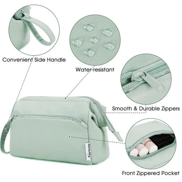 Alt view image 5 of 7 - Wide-open Makeup Bag Women Girls, Travel Toiletry Bag for Women Cosmetic Bag Organizer Make up Bag with Compartments Toiletries Medicine Bag (Mint Green)