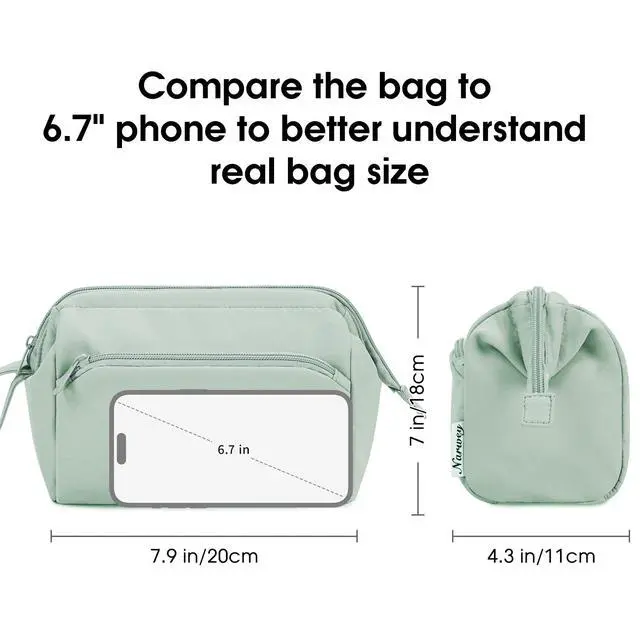 Alt view image 4 of 7 - Wide-open Makeup Bag Women Girls, Travel Toiletry Bag for Women Cosmetic Bag Organizer Make up Bag with Compartments Toiletries Medicine Bag (Mint Green)