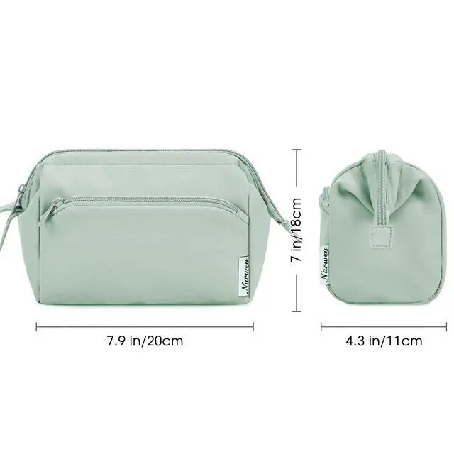 Alt view image 6 of 7 - Wide-open Makeup Bag Women Girls, Travel Toiletry Bag for Women Cosmetic Bag Organizer Make up Bag with Compartments Toiletries Medicine Bag (Mint Green)