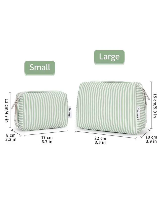 Alt view image 7 of 7 - Striped Makeup Bag Travel Cosmetic Bag Organizer Toiletry Bag Make Up Bags with Compartments for Women Girls (Large, Mint Green Stripe)