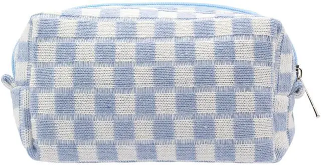 Main image of Checkered Makeup Bag for Purse Portable Zipper Make Up Pouch Small Cosmetic Case for Travel Accessories (Blue)