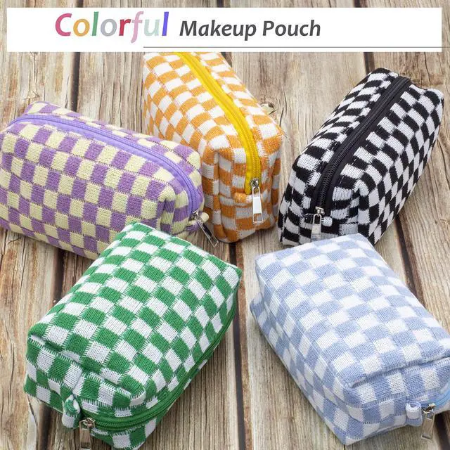 Alt view image 5 of 6 - Checkered Makeup Bag for Purse Portable Zipper Make Up Pouch Small Cosmetic Case for Travel Accessories (Blue)