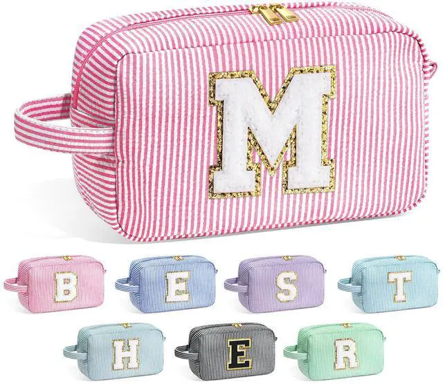 Main image of Gifts for Girls Women - Initial Makeup Bag Cosmetic Bag Toiletry Pouch, Personalized Birthday Gifts for Women Girls Mom Daughter Sister Friends, Pink M