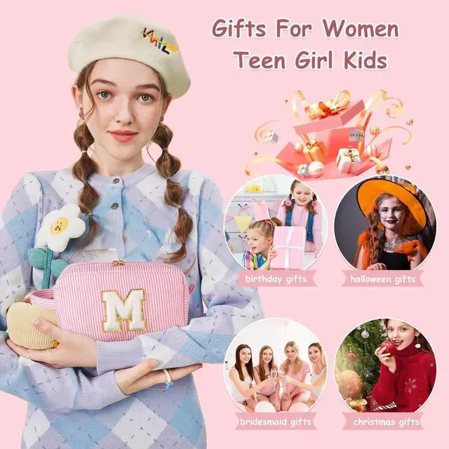Alt view image 3 of 7 - Gifts for Girls Women - Initial Makeup Bag Cosmetic Bag Toiletry Pouch, Personalized Birthday Gifts for Women Girls Mom Daughter Sister Friends, Pink M