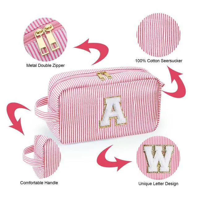 Alt view image 5 of 7 - Gifts for Girls Women - Initial Makeup Bag Cosmetic Bag Toiletry Pouch, Personalized Birthday Gifts for Women Girls Mom Daughter Sister Friends, Pink M
