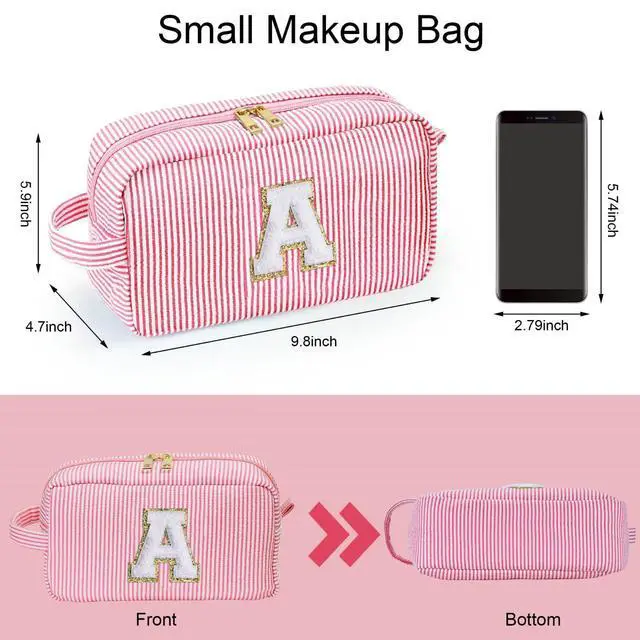 Alt view image 6 of 7 - Gifts for Girls Women - Initial Makeup Bag Cosmetic Bag Toiletry Pouch, Personalized Birthday Gifts for Women Girls Mom Daughter Sister Friends, Pink M