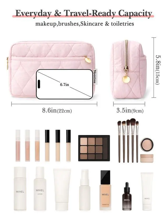 Alt view image 2 of 7 - Makeup Bag Travel Toiletry Bag, Puffy Padded Cosmetic Bag for Women, Makeup Organizer Case, Wide-open Pouch Purse, Travel Essentials